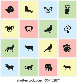 Set Of 16 Editable Nature Icons. Includes Symbols Such As Polecat, Owl, Elephant And More. Can Be Used For Web, Mobile, UI And Infographic Design.