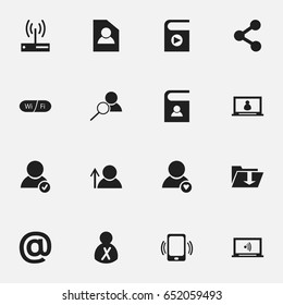 Set Of 16 Editable Network Icons. Includes Symbols Such As Smartphone, Avatar, Publish And More. Can Be Used For Web, Mobile, UI And Infographic Design.
