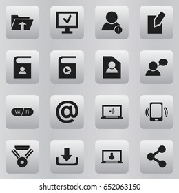 Set Of 16 Editable Network Icons. Includes Symbols Such As Publish, Monitor, Error Account And More. Can Be Used For Web, Mobile, UI And Infographic Design.