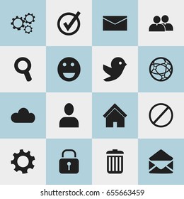 Set Of 16 Editable Network Icons. Includes Symbols Such As Magnifier, Letter, Group And More. Can Be Used For Web, Mobile, UI And Infographic Design.