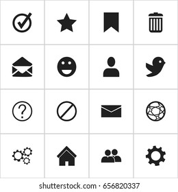 Set Of 16 Editable Network Icons. Includes Symbols Such As Deny, Settings, Letter And More. Can Be Used For Web, Mobile, UI And Infographic Design.