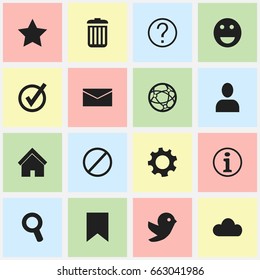 Set Of 16 Editable Network Icons. Includes Symbols Such As Deny, Settings, Profile And More. Can Be Used For Web, Mobile, UI And Infographic Design.
