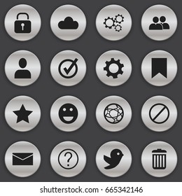 Set Of 16 Editable Network Icons. Includes Symbols Such As Group, Tag, Gear And More. Can Be Used For Web, Mobile, UI And Infographic Design.