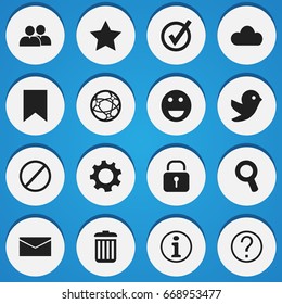 Set Of 16 Editable Network Icons. Includes Symbols Such As Group, Approved, Magnifier And More. Can Be Used For Web, Mobile, UI And Infographic Design.