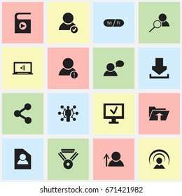 Set Of 16 Editable Network Icons. Includes Symbols Such As Connection, Error Account, Avatar And More. Can Be Used For Web, Mobile, UI And Infographic Design.