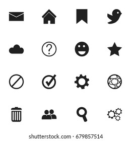 Set Of 16 Editable Network Icons. Includes Symbols Such As Group, Tag, Recycle Bin And More. Can Be Used For Web, Mobile, UI And Infographic Design.