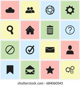 Set Of 16 Editable Network Icons. Includes Symbols Such As Home, Group, Bookmark And More. Can Be Used For Web, Mobile, UI And Infographic Design.