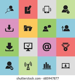 Set Of 16 Editable Network Icons. Includes Symbols Such As Mail Symbol, Log In, Account And More. Can Be Used For Web, Mobile, UI And Infographic Design.
