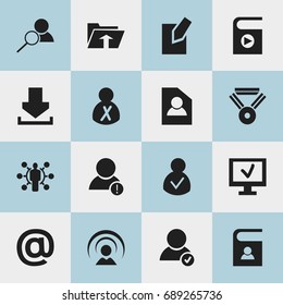 Set Of 16 Editable Network Icons. Includes Symbols Such As Connection, Skill, Song List And More. Can Be Used For Web, Mobile, UI And Infographic Design.