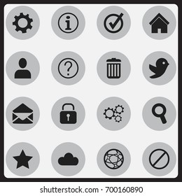 Set Of 16 Editable Network Icons. Includes Symbols Such As Settings, Dove, Quiz And More. Can Be Used For Web, Mobile, UI And Infographic Design.