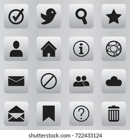 Set Of 16 Editable Network Icons. Includes Symbols Such As Bookmark, Network, Profile And More. Can Be Used For Web, Mobile, UI And Infographic Design.