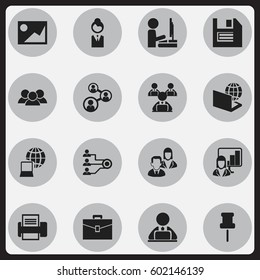 Set Of 16 Editable Office Icons. Includes Symbols Such As Architecture, Group, Presentation And More. Can Be Used For Web, Mobile, UI And Infographic Design.