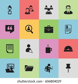 Set Of 16 Editable Office Icons. Includes Symbols Such As Publicity, Comment, Compact Disk And More. Can Be Used For Web, Mobile, UI And Infographic Design.