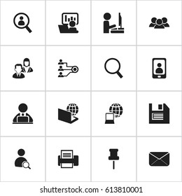 Set Of 16 Editable Office Icons. Includes Symbols Such As Search, Epistle, Floppy And More. Can Be Used For Web, Mobile, UI And Infographic Design.