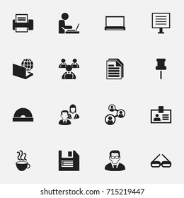 Set Of 16 Editable Office Icons. Includes Symbols Such As Staff, Pushpin, Sheets And More. Can Be Used For Web, Mobile, UI And Infographic Design.