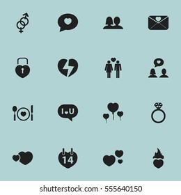Set Of 16 Editable Passion Icons. Includes Symbols Such As Matrimony, Wedlock, Divorce And More. Can Be Used For Web, Mobile, UI And Infographic Design.
