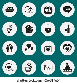 Set Of 16 Editable Passion Icons. Includes Symbols Such As Mattress, Confession, Jewelry And More. Can Be Used For Web, Mobile, UI And Infographic Design.