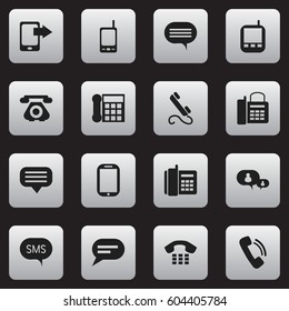 Set Of 16 Editable Phone Icons. Includes Symbols Such As Office Telephone, Transceiver, Retro Telecommunication And More. Can Be Used For Web, Mobile, UI And Infographic Design.