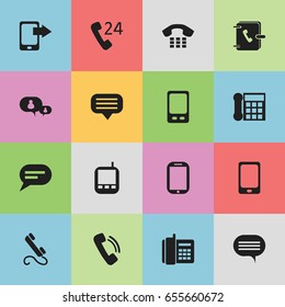 Set Of 16 Editable Phone Icons. Includes Symbols Such As Chatting, Phone, Talking And More. Can Be Used For Web, Mobile, UI And Infographic Design.