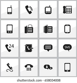 Set Of 16 Editable Phone Icons. Includes Symbols Such As Chat, Calling Device, Talking And More. Can Be Used For Web, Mobile, UI And Infographic Design.