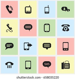 Set Of 16 Editable Phone Icons. Includes Symbols Such As Chat, Retro Telecommunication, Transceiver And More. Can Be Used For Web, Mobile, UI And Infographic Design.