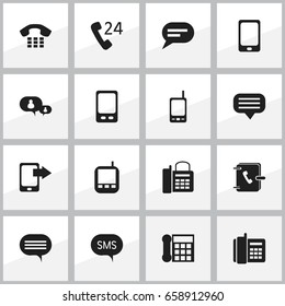 Set Of 16 Editable Phone Icons. Includes Symbols Such As Comment, Call, Smartphone And More. Can Be Used For Web, Mobile, UI And Infographic Design.