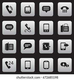Set Of 16 Editable Phone Icons. Includes Symbols Such As Chatting, Share Display, Talking And More. Can Be Used For Web, Mobile, UI And Infographic Design.
