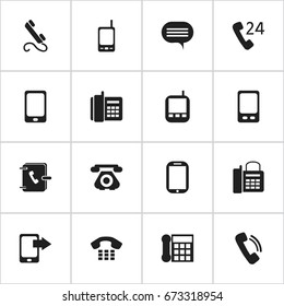 Set Of 16 Editable Phone Icons. Includes Symbols Such As Radio Talkie, Calling Device, Share Display And More. Can Be Used For Web, Mobile, UI And Infographic Design.