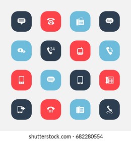 Set Of 16 Editable Phone Icons. Includes Symbols Such As Retro Telecommunication, Forum, Transceiver And More. Can Be Used For Web, Mobile, UI And Infographic Design.
