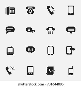 Set Of 16 Editable Phone Icons. Includes Symbols Such As Home Cellphone, Radio Talkie, Telecommunication And More. Can Be Used For Web, Mobile, UI And Infographic Design.