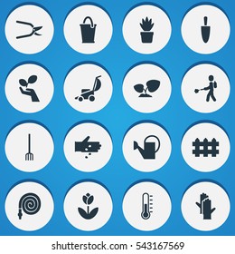 Set Of 16 Editable Plant Icons. Includes Symbols Such As Seed Planting, Shovel, Beauty Flower And More. Can Be Used For Web, Mobile, UI And Infographic Design.