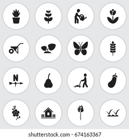 Set Of 16 Editable Planting Icons. Includes Symbols Such As Home With Fence, Water The Flower, Lawn And More. Can Be Used For Web, Mobile, UI And Infographic Design.