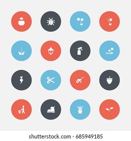 Set Of 16 Editable Planting Icons. Includes Symbols Such As Cut, Footwear, Strawberry And More. Can Be Used For Web, Mobile, UI And Infographic Design.