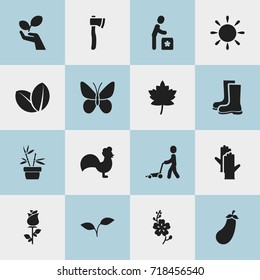 Set Of 16 Editable Planting Icons. Includes Symbols Such As Seedling, Ploughman, Daffodils And More. Can Be Used For Web, Mobile, UI And Infographic Design.
