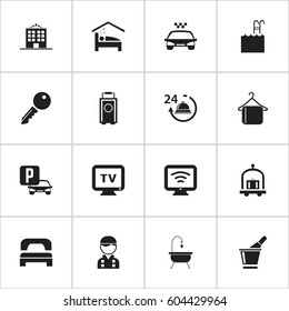 Set Of 16 Editable Plaza Icons. Includes Symbols Such As Employee, Hanger, Monitor And More. Can Be Used For Web, Mobile, UI And Infographic Design.