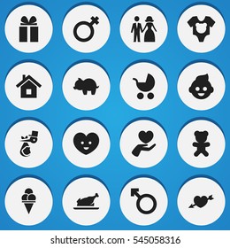 Set Of 16 Editable Relatives Icons. Includes Symbols Such As Married, Love, Home And More. Can Be Used For Web, Mobile, UI And Infographic Design.