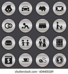Set Of 16 Editable Relatives Icons. Includes Symbols Such As Friends, Married, Greenback And More. Can Be Used For Web, Mobile, UI And Infographic Design.