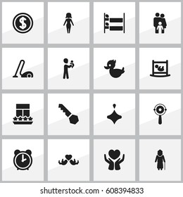 Set Of 16 Editable Relatives Icons. Includes Symbols Such As Grandmother, Save Love, Dad. Can Be Used For Web, Mobile, UI And Infographic Design.