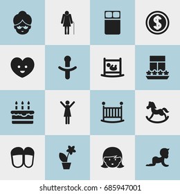 Set Of 16 Editable Relatives Icons. Can Be Used For Web, Mobile, UI And Infographic Design.