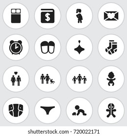 Set Of 16 Editable Relatives Icons. Includes Symbols Such As Underwear, Hour, Wizard And More. Can Be Used For Web, Mobile, UI And Infographic Design.