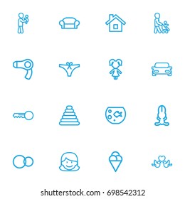 Set Of 16 Editable Relatives Outline Icons. Includes Symbols Such As Grandson, Mother, Canape. Can Be Used For Web, Mobile, UI And Infographic Design.