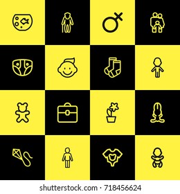 Set Of 16 Editable Relatives Outline Icons. Includes Symbols Such As Dress, Bunny, People And More. Can Be Used For Web, Mobile, UI And Infographic Design.