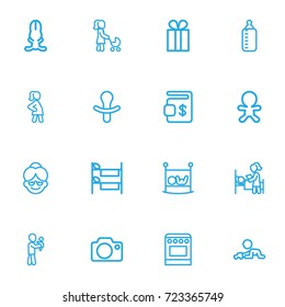 Set Of 16 Editable Relatives Outline Icons. Includes Symbols Such As Bunny, Wizard, Present And More. Can Be Used For Web, Mobile, UI And Infographic Design.