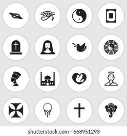 Set Of 16 Editable Religion Icons. Includes Symbols Such As Holy Sister, Teutonic, Pigeon And More. Can Be Used For Web, Mobile, UI And Infographic Design.