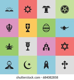 Set Of 16 Editable Religion Icons. Can Be Used For Web, Mobile, UI And Infographic Design.