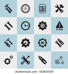 Set Of 16 Editable Repair Icons. Includes Symbols Such As Service, Instrument, Gear And More. Can Be Used For Web, Mobile, UI And Infographic Design.