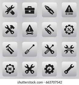 Set Of 16 Editable Repair Icons. Includes Symbols Such As Fix Tool, Utility, Technical Support And More. Can Be Used For Web, Mobile, UI And Infographic Design.