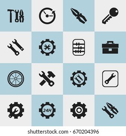 Set Of 16 Editable Repair Icons. Includes Symbols Such As Maintenance, Support Center, Portfolio And More. Can Be Used For Web, Mobile, UI And Infographic Design.
