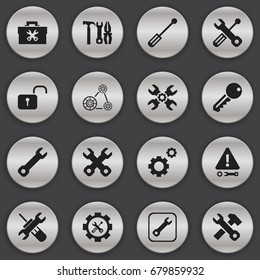 Set Of 16 Editable Repair Icons. Includes Symbols Such As Opened Padlock, Build Equipment, Technical Support And More. Can Be Used For Web, Mobile, UI And Infographic Design.