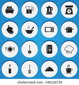 Set Of 16 Editable Restaurant Icons. Includes Symbols Such As Kitchen Shovel, Kettle, Potholder And More. Can Be Used For Web, Mobile, UI And Infographic Design.